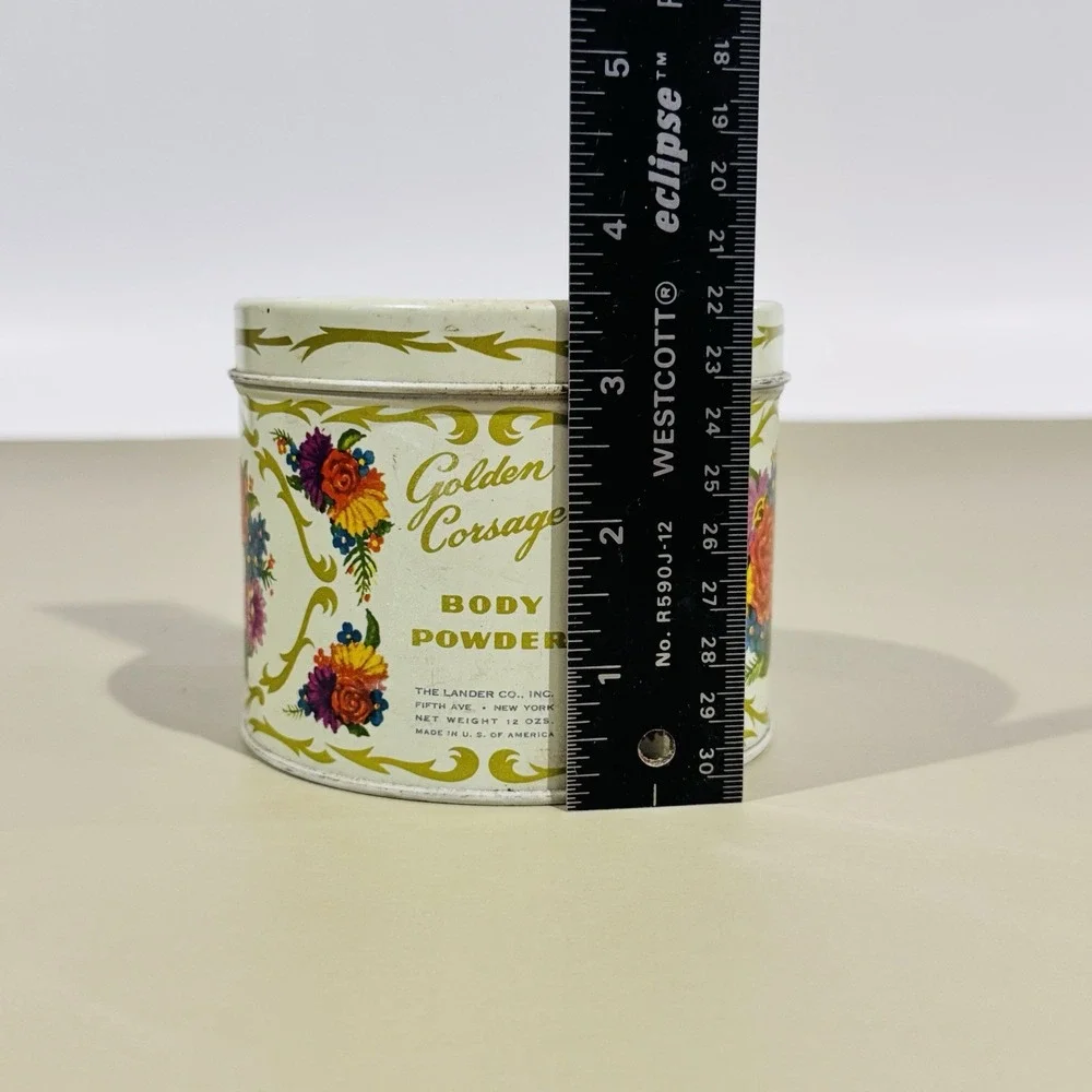 Vintage The Lander Co 5th Avenue Golden‎ Corsage Body Powder Tin W Contents